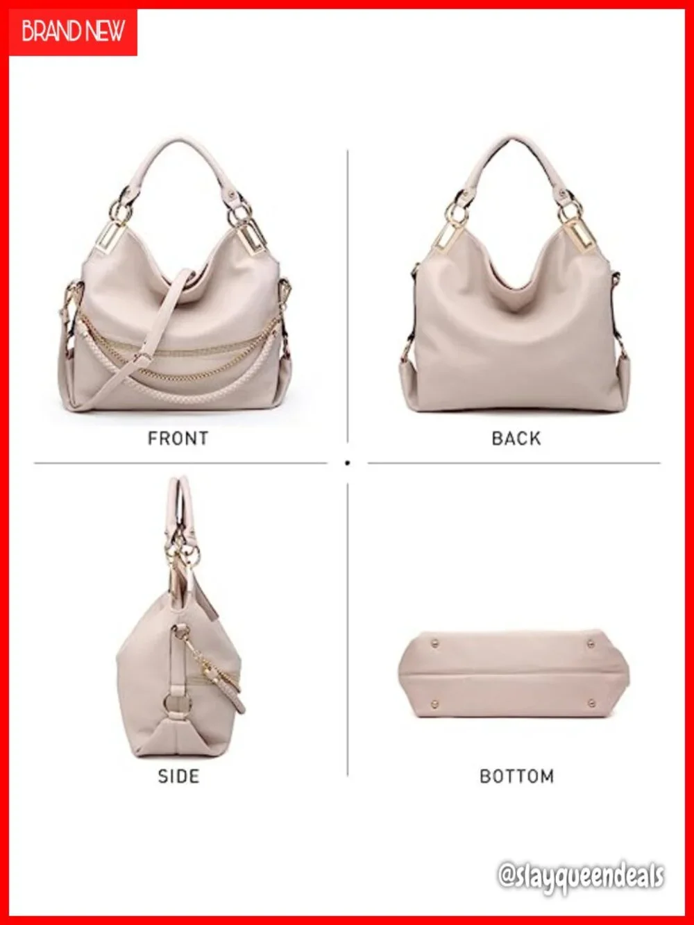 Vegan Leather Hobo Bag with Rhinestone Accents Tote Purse Shoulder Handbag for